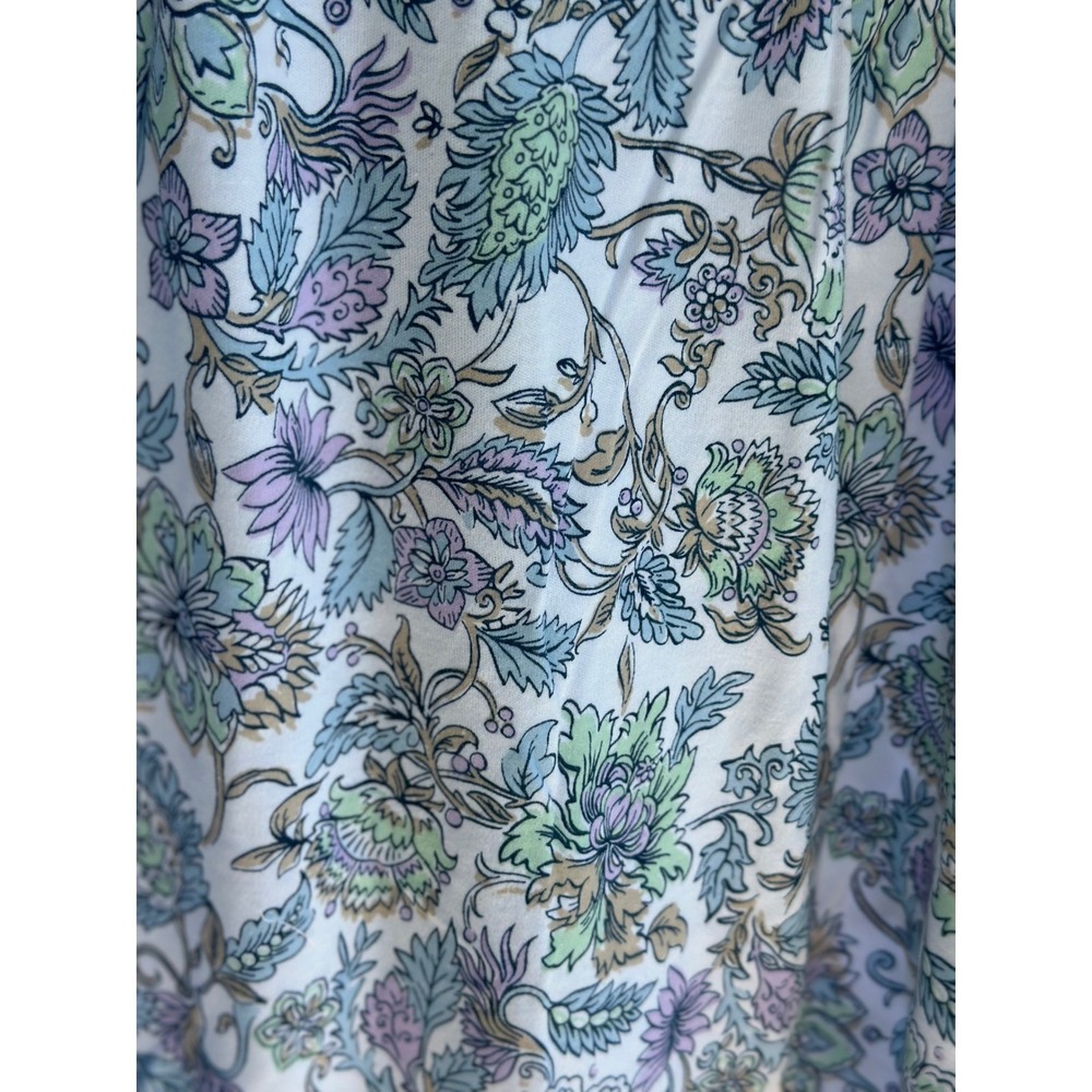 Floral Button Front Midi Skirt Lavender Green White A-Line Elastic Waist NWT